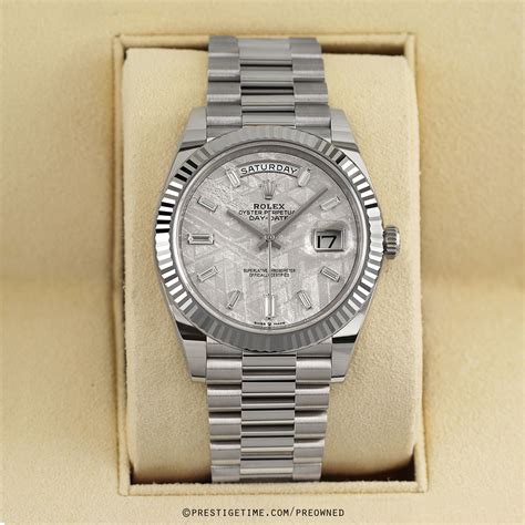 white gold 40mm meteorite diamond dial rolex|Rolex day date 40 white gold.